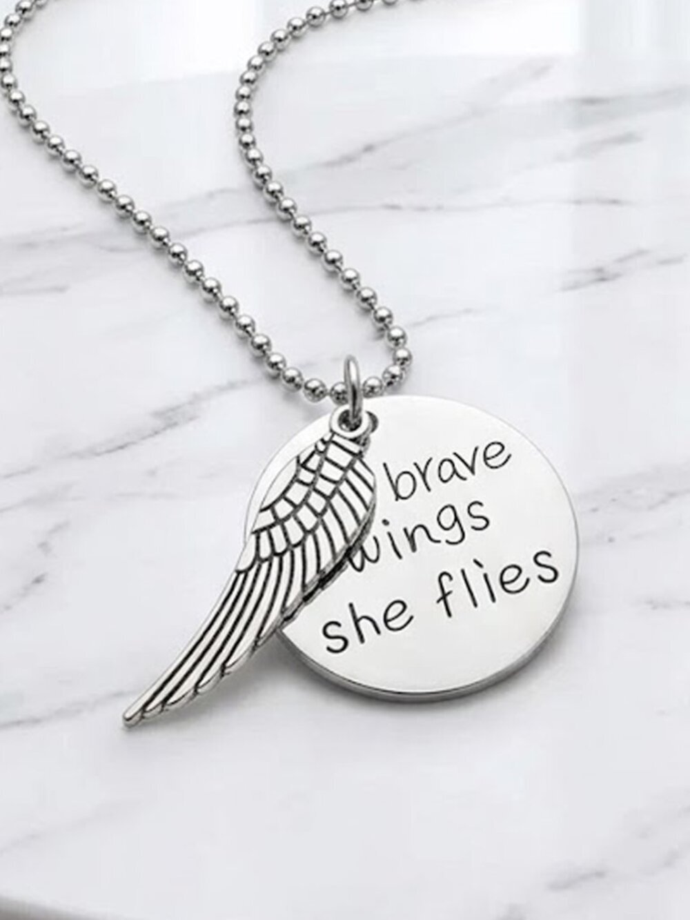 With Brave Wings She Flies Motivational Necklace
